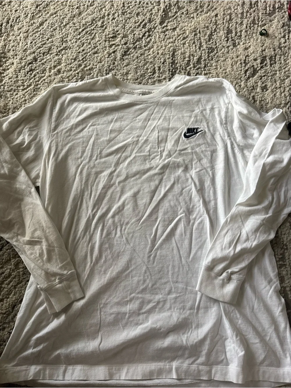 Nike White Long-Sleeve Crewneck with Black Swoosh
